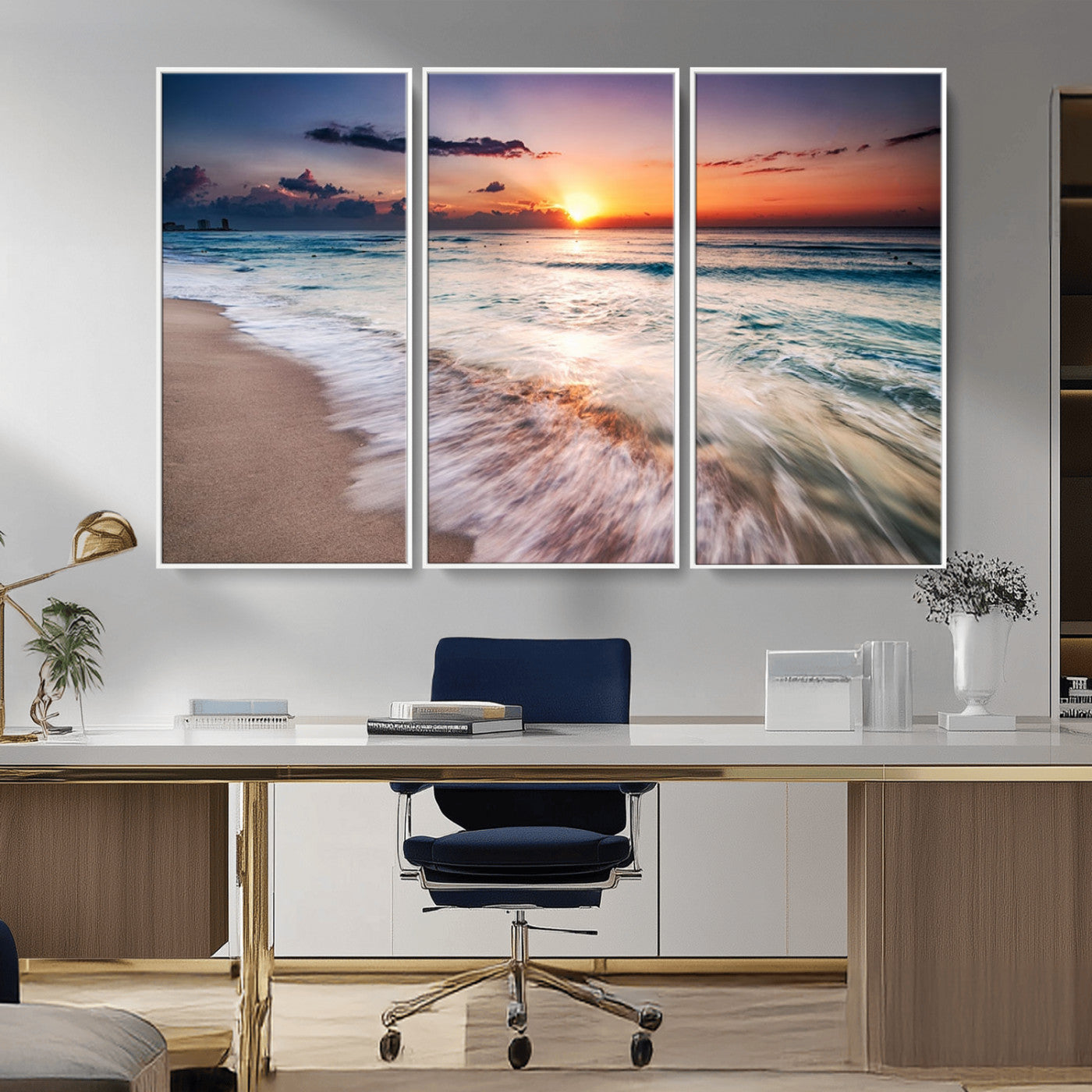 99906-MGV-CV-36X24-Morning Tide Canvas Print – Soft Sunrise Ocean Waves Wall Art, Coastal Serenity Decor for Home & Office