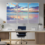 56723-MGV-CV-36X24-Serene Sunset Beach Wall Art – Panoramic Coastal Canvas Print, Peaceful Ocean Reflection Decor for Living Room, Bedroom or Office