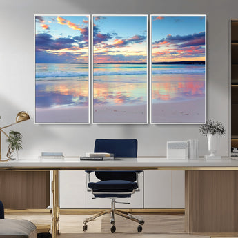 56723-MGV-CV-36X24-Serene Sunset Beach Wall Art – Panoramic Coastal Canvas Print, Peaceful Ocean Reflection Decor for Living Room, Bedroom or Office