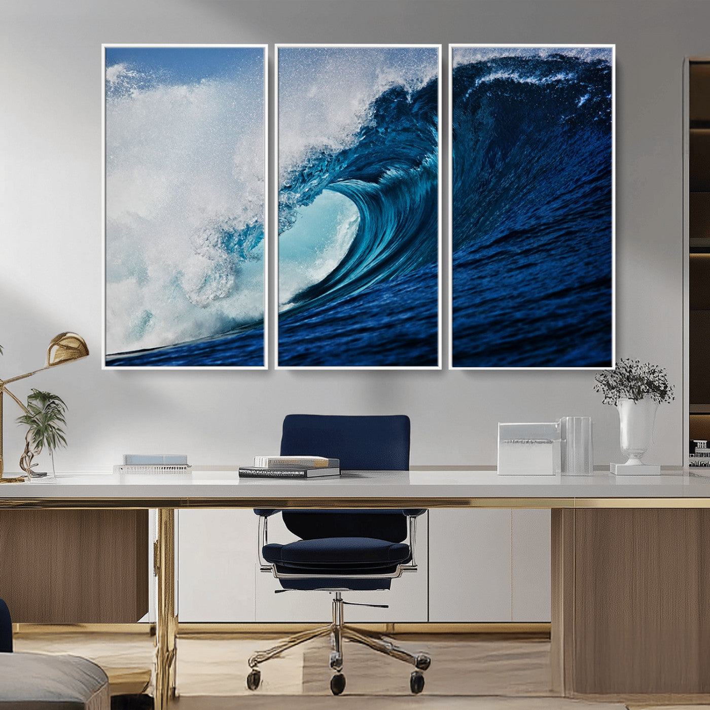 89502-MGV-CV-36X24-Powerful Ocean Wave Wall Art – Panoramic Blue Sea Wave Canvas Print, Coastal Surf Photography Artwork for Living Room, Bedroom, or