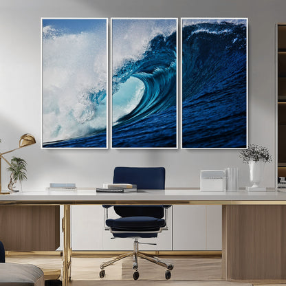 89502-MGV-CV-36X24-Powerful Ocean Wave Wall Art – Panoramic Blue Sea Wave Canvas Print, Coastal Surf Photography Artwork for Living Room, Bedroom, or