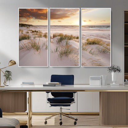 61246-MGV-CV-36X24-Coastal Sand Dunes Wall Art – Serene Beach Sunset Canvas Print with Grasses and Ocean View, Tranquil Seaside Decor for Living Room