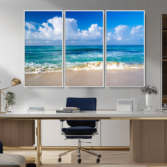 60364-MGV-CV-36X24-Tropical Ocean Wave Wall Art – Serene Blue Sea and White Sand Beach Canvas Print, Coastal Landscape Decor for Living Room, Bedroom