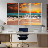 72948-MGV-CV-36X24-Ocean Sunset Wave Wall Art – Dramatic Seascape Canvas Print with Golden Sky and Crashing Waves, Coastal Beach Decor for Living