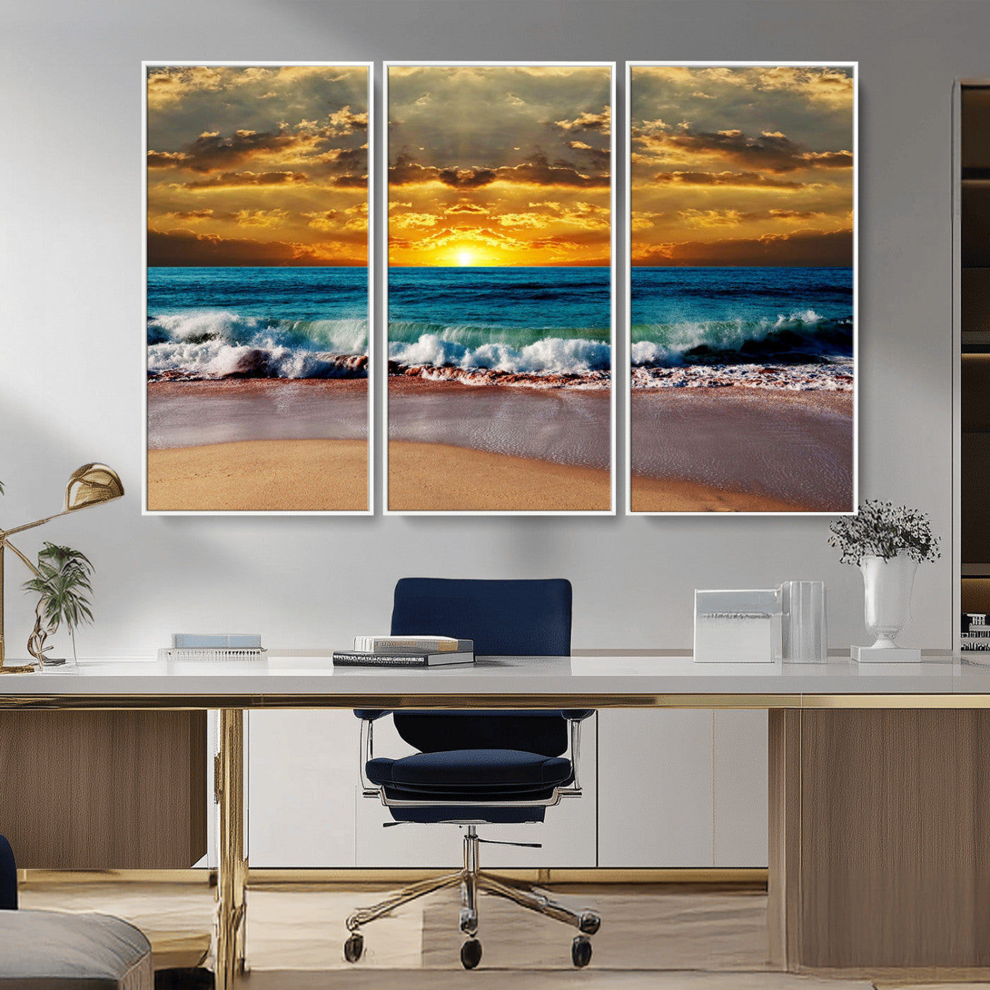 83389-MGV-CV-36X24-Ocean Sunrise Wall Art – Vibrant Beach Waves Canvas Print, Coastal Seascape Decor for Living Room or Office