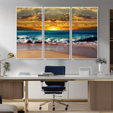 83389-MGV-CV-36X24-Ocean Sunrise Wall Art – Vibrant Beach Waves Canvas Print, Coastal Seascape Decor for Living Room or Office