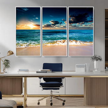 88985-MGV-CV-36X24-Ocean Sunset Wall Art – Tranquil Beach Waves Canvas Print, Coastal Seascape Decor for Living Room or Office