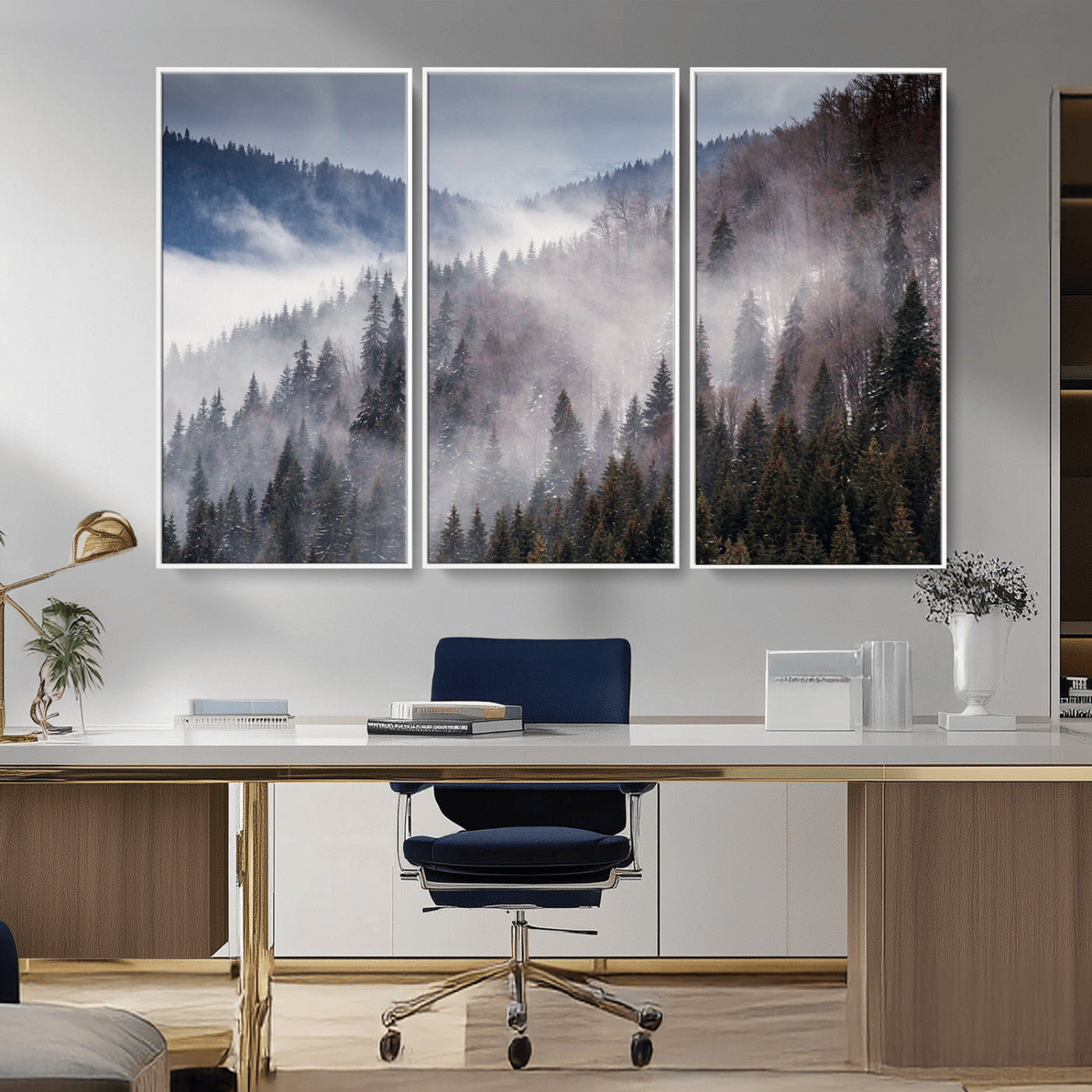 18459-MGV-CV-36X24-Misty Pine Forest Wall Art – Serene Mountain Landscape Canvas Print, Tranquil Nature Artwork for Living Room, Bedroom, Cabin or