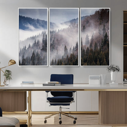 18459-MGV-CV-36X24-Misty Pine Forest Wall Art – Serene Mountain Landscape Canvas Print, Tranquil Nature Artwork for Living Room, Bedroom, Cabin or