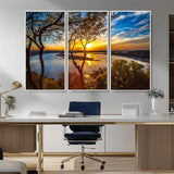 66839-MGV-CV-36X24-Lake Sunset Wall Art – Golden Hour Canvas Print with Trees and Water Reflection, Scenic Landscape Photography for Living Room,