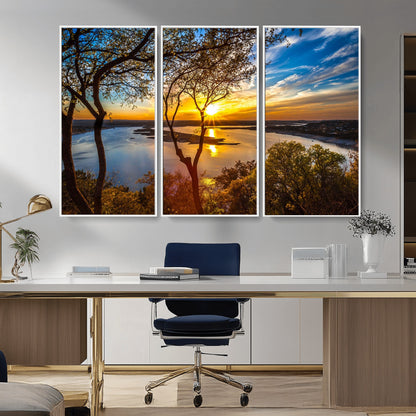 66839-MGV-CV-36X24-Lake Sunset Wall Art – Golden Hour Canvas Print with Trees and Water Reflection, Scenic Landscape Photography for Living Room,