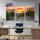 25576-MGV-CV-36X24-Beach Grass Sunset Wall Art – Coastal Sand Dune Landscape Canvas Print, Ocean View Nature Decor for Living Room or Office Wall