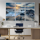 17902-MGV-CV-36X24-Rocky Shore Ocean Sunset Wall Art – Coastal Seascape Canvas Print, Nature Beach Decor for Living Room or Office