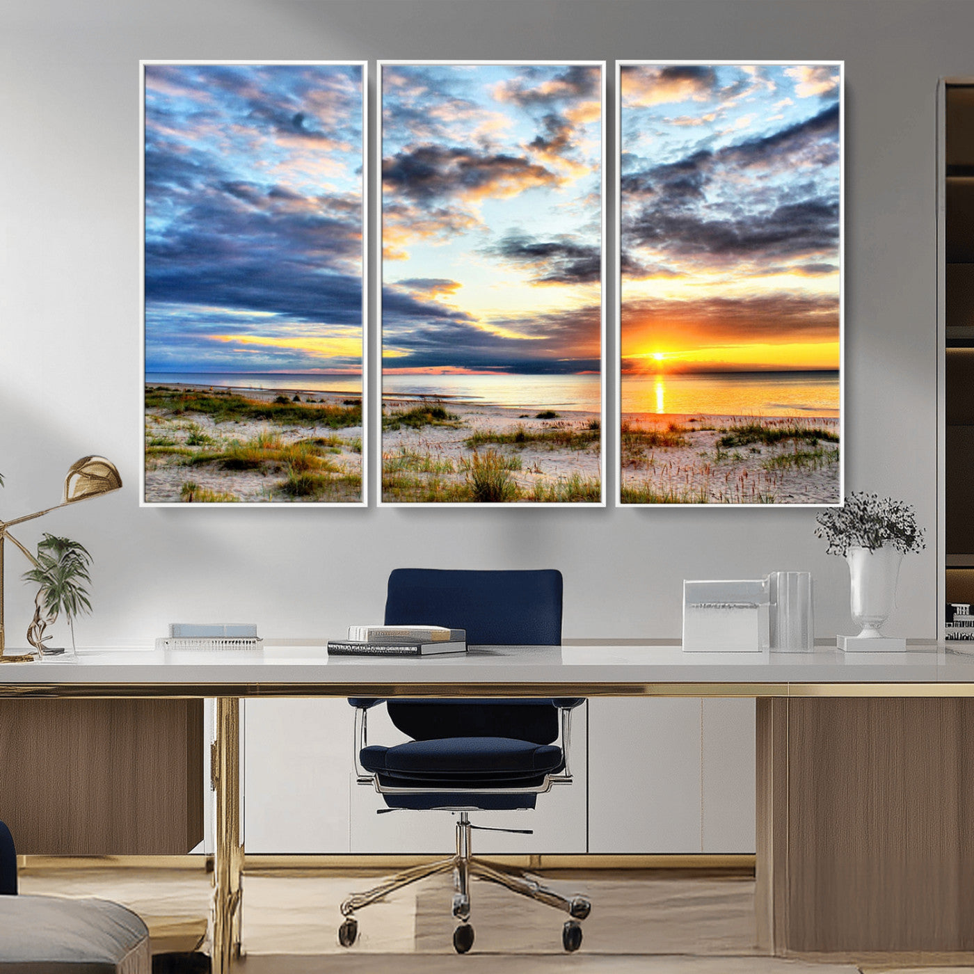 39645-MGV-CV-36X24-Golden Beach Sunset Wall Art – Serene Ocean Horizon Canvas Print, Coastal Nature Landscape Decor for Living Room, Bedroom or