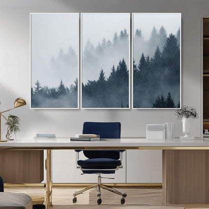 23671-MGV-CV-36X24-Misty Forest Wall Art – Serene Foggy Pine Trees Landscape Canvas Print, Tranquil Nature Decor for Living Room, Bedroom or Office