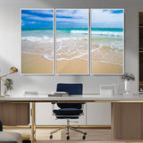 20660-MGV-CV-36X24-Ocean Wave Beach Wall Art – Serene Blue Sea and Sandy Shore Canvas Print, Coastal Landscape Photography Decor for Living Room or
