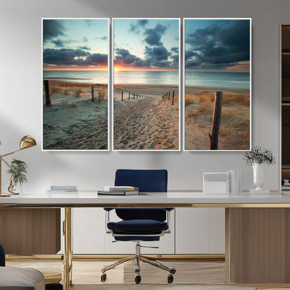 25788-MGV-CV-36X24-Sunset Beach Path Wall Art – Scenic Coastal Dunes and Ocean Canvas Print, Tranquil Seaside Landscape Decor for Living Room or