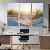 48907-MGV-CV-36X24-Beach Sunset Wall Art – Coastal Sand Dunes and Ocean View Canvas Print, Serene Seaside Landscape Painting for Living Room, Bedroom