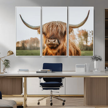 64824-MGV-CV-36X24-Highland Cow Wall Art – Rustic Scottish Bull Canvas Print, Farmhouse Animal Decor for Living Room, Bedroom, Office or Cabin