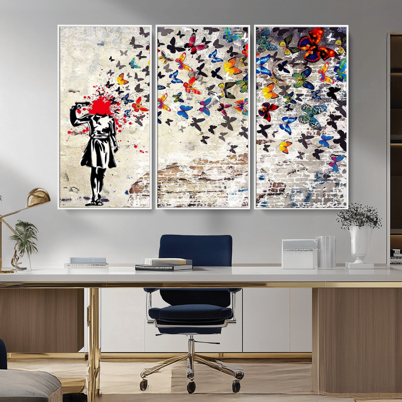 88654-MGV-CV-36X24-Butterfly Explosion Graffiti Wall Art – Street Art Canvas Print, Colorful Butterfly Spray Mural, Modern Abstract Urban Wall Decor