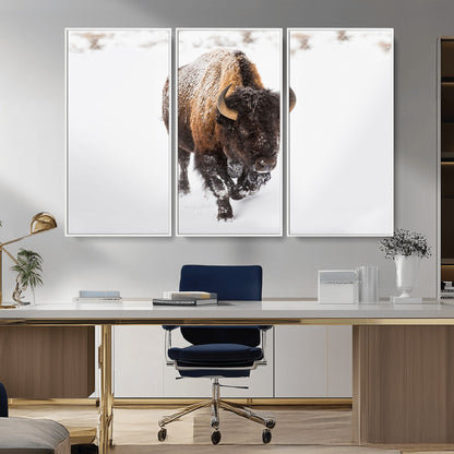19889-MGV-CV-36X24-Snow Bison Wall Art – Majestic Buffalo Winter Landscape Canvas Print, Rustic Wildlife Photography Decor for Cabin, Lodge, Living