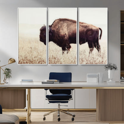 48406-MGV-CV-36X24-American Bison Wall Art – Rustic Buffalo Canvas Print in Prairie Field, Western Wildlife Photography Decor for Cabin, Lodge,