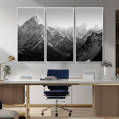 10775-MGV-CV-36X24-Snow Capped Mountain Wall Art – Black and White Canvas Print of Majestic Peaks, Nature Landscape Photography for Office, Bedroom,