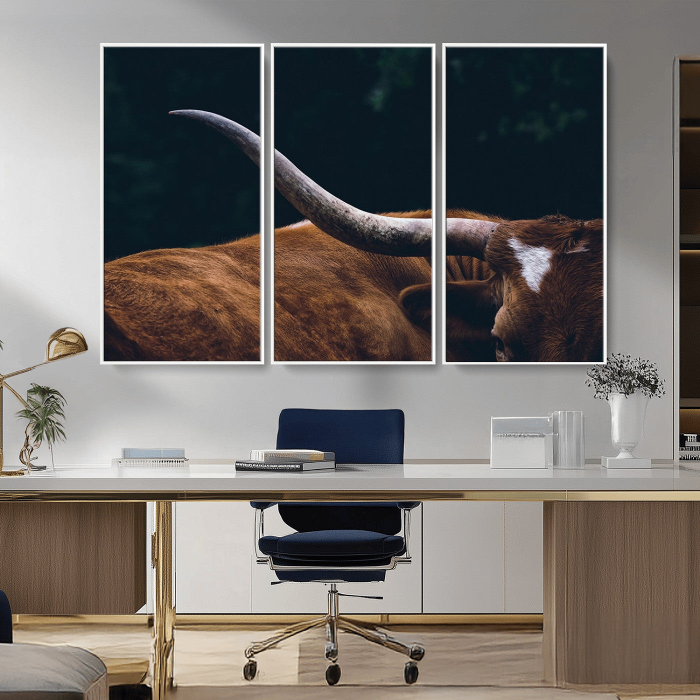 55197-MGV-CV-36X24-Texas Longhorn Wall Art – Rustic Western Bull Horn Canvas Print and Farmhouse Country Animal Decor for Living Room, Office or