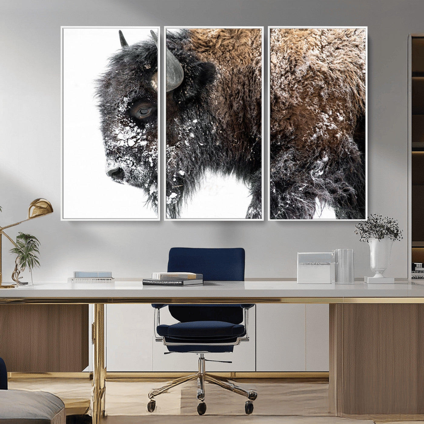 24304-MGV-CV-36X24-Bison Wall Art Canvas Print, Framed Winter Bison Art Picture Print, Snowy Buffalo Perfect Rustic Farmhouse Decor Artwork