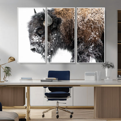24304-MGV-CV-36X24-Bison Wall Art Canvas Print, Framed Winter Bison Art Picture Print, Snowy Buffalo Perfect Rustic Farmhouse Decor Artwork