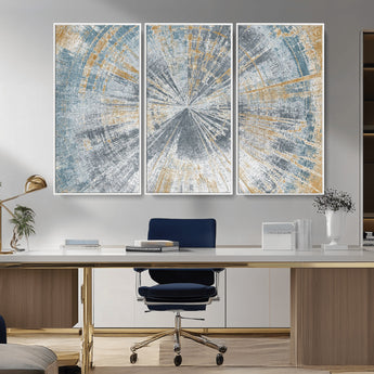 17631-MGV-CV-36X24-Radiant Burst Wall Art – Abstract Sunburst Canvas Print in Blue and Gold, Modern Geometric Painting for Living Room, Office or
