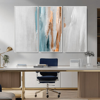 66154-MGV-CV-36X24-Abstract Brushstroke Wall Art – Modern Teal and Gold Canvas Print, Minimalist Contemporary Painting for Living Room, Bedroom, or