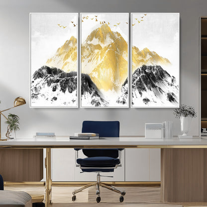 37733-MGV-CV-36X24-Golden Mountain Wall Art – Modern Abstract Landscape Canvas Print with Birds, Luxury Nature Decor for Living Room, Bedroom, or