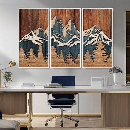 41330-MGV-CV-36X24-Rustic Mountain Wall Art – Wooden Nature Scene with Trees and Peaks, Handmade 3D Layered Decor for Living Room, Cabin or Office