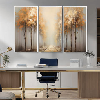 95004-MGV-CV-36X24-Autumn Forest Path Wall Art – Hand Painted Canvas Print with Golden Trees, Modern Nature Landscape Decor for Living Room, Bedroom