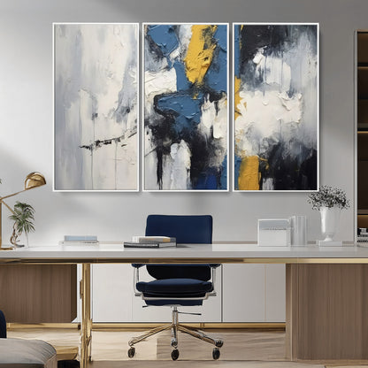 63850-MGV-FC-48X32-3P_White-Abstract Blue and Yellow Wall Art – Modern Textured Canvas Painting, Bold Contemporary Artwork for Living Room, Bedroom or Office