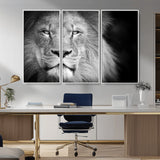 94453-MGV-FC-48X32-3P_White-Lion Portrait Wall Art – Black and White King of the Jungle Canvas Print, Safari Wildlife Decor for Office, Bedroom, or Living