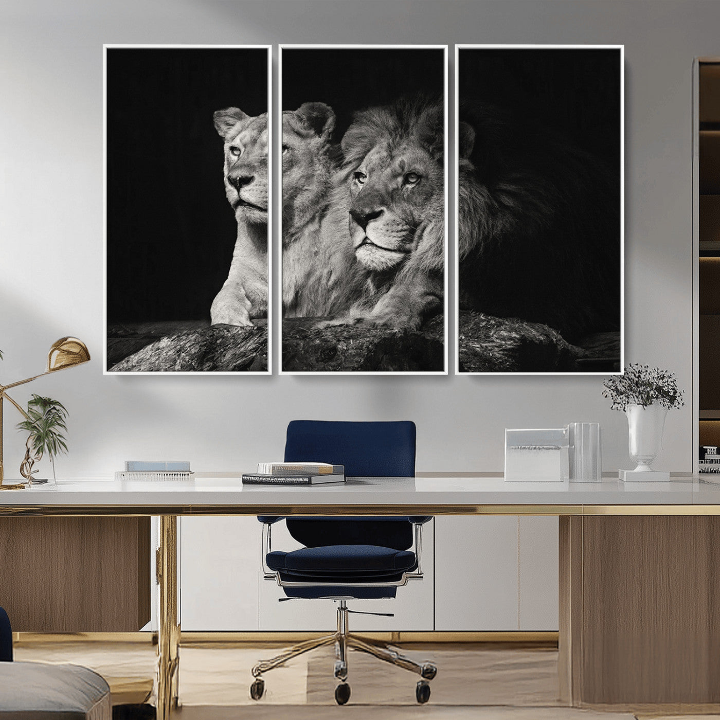 80013-MGV-CV-36X24-Lion and Lioness Wall Art – Black and White Wildlife Photography Canvas Print, African Safari Animal Decor for Office, Bedroom, or