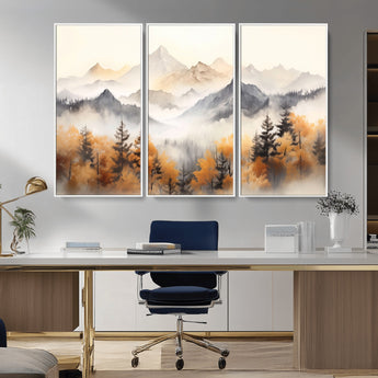 70049-MGV-CV-36X24-Autumn Mountain Forest Wall Art – Misty Landscape Canvas Print, Rustic Nature Inspired Decor for Living Room, Bedroom or Office