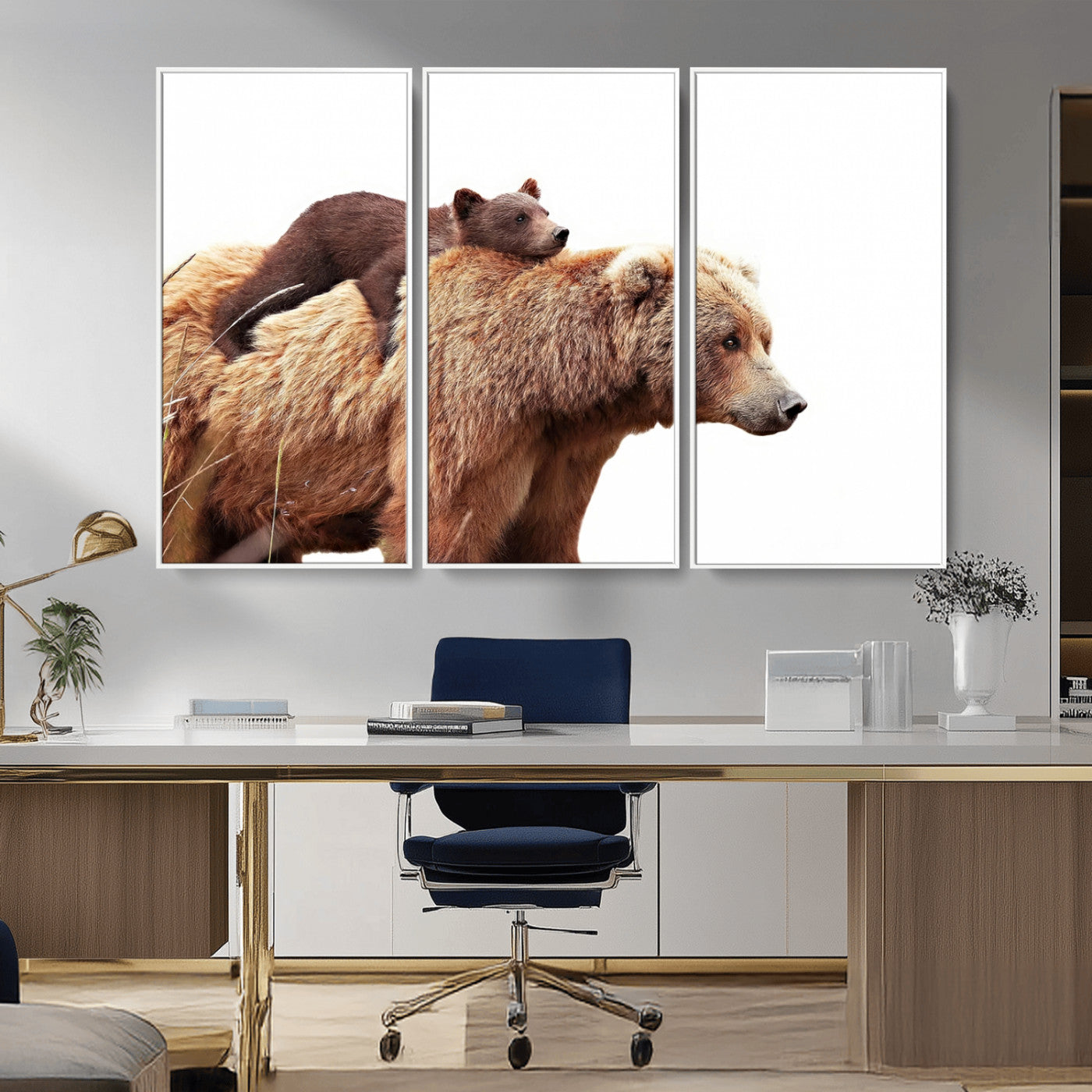 76943-MGV-CV-36X24-Mom Bear Wall Art Canvas Print, Framed Bear Photography Art Picture Print, Rustic Bear and Cub Perfect Rustic Farmhouse Decor