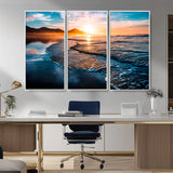 26494-MGV-CV-36X24-Ocean Sunset Wall Art – Scenic Beach Canvas Print with Waves and Mountains, Coastal Seascape Photography for Living Room, Bedroom