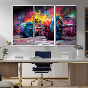 13549-MGV-CV-36X24-Graffiti Gym Wall Art Canvas Print, Framed Graffiti Barbell Art Picture Print, Weightlifting Perfect Fitness Studio Decor Artwork