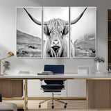 80564-MGV-CV-36X24-Highland Cow Wall Art – Black and White Scottish Highland Canvas Print, Rustic Farmhouse Decor for Living Room, Bedroom or Office