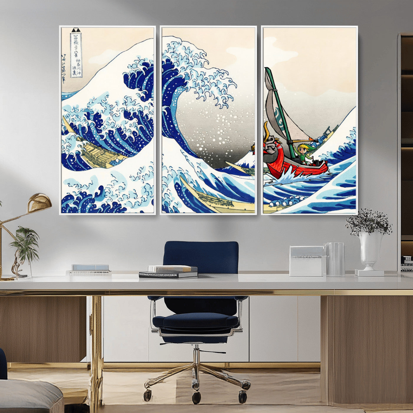 19450-MGV-CV-36X24-Great Wave Adventure Wall Art – Japanese Style Ocean Canvas Print, Fantasy Sailing Decor for Living Room, Bedroom or Office