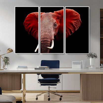 14788-MGV-CV-36X24-Red Elephant Wall Art – Bold Wildlife Canvas Print, African Safari Animal Decor for Living Room, Bedroom or Office