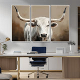 61423-MGV-CV-36X24-Longhorn Bull Wall Art – Rustic Western Texas Steer Canvas Print, Cowboy Farmhouse Decor for Living Room, Bedroom, Office or Ranch