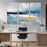 19746-MGV-CV-36X24-Abstract Ocean Wall Art – Modern Coastal Canvas Print with Blue, White and Gold Textures, Contemporary Seascape Painting for