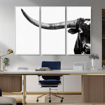 31699-MGV-CV-36X24-Longhorn Wall Art – Black and White Texas Longhorn Cow Canvas Print, Rustic Western Farmhouse Artwork for Living Room, Bedroom or