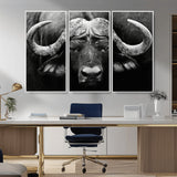 75273-MGV-CV-36X24-Buffalo Wall Art – Black and White African Buffalo Canvas Print, Rustic Wildlife Animal Artwork for Farmhouse, Living Room,