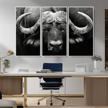 75273-MGV-CV-36X24-Buffalo Wall Art – Black and White African Buffalo Canvas Print, Rustic Wildlife Animal Artwork for Farmhouse, Living Room,